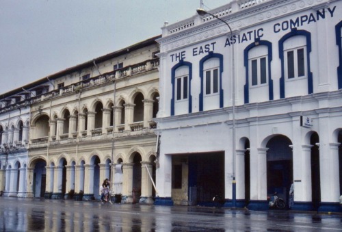 Port Area Godowns with Bicyclist after a rainstorm, Georgetown, Penang, 1978 - Kawasan Pelabuhan Ten