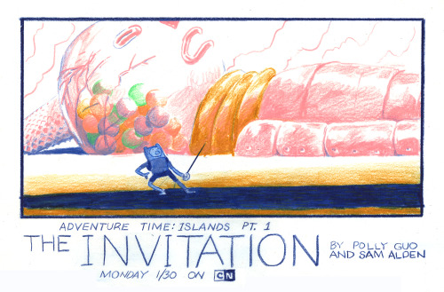 gingerlandcomics:New Adventure Time miniseries “ISLANDS” premieres this week, starting tonight with The Invitation by me and Polly. 7:30 on Cartoon Network, right after a killer new Steven Universe promo by writer/storyboard artist Sam Alden