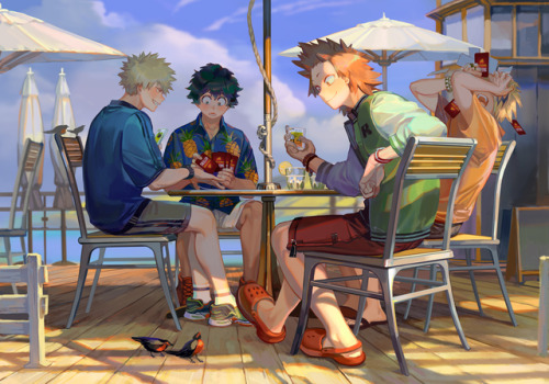 The summer vibe is strong!!! These are review arts for our My Hero Academia fanbook “Sun-fille