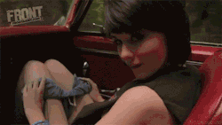 sexbitesthings:  Melissa Clarke taking off her panties in the car