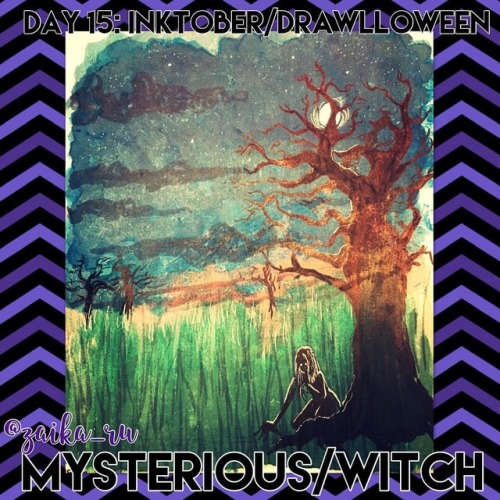 Day 15: Inktober “mysterious” and Drawlloween “witch.” Playing with Liquitex muted acrylic inks and 