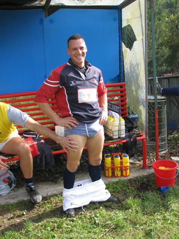 rugbyplayerandfan:  Nice pants 😉  Rugby players, hairy chests, locker rooms and