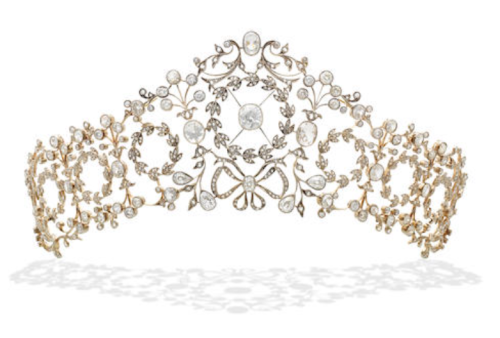 vysjewelry: Belle Époque diamond, gold, and platinum garland and ribbon tiara, attr. Giuseppe Knight