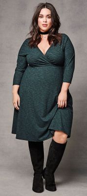beautiful-real-women:  Plus Size Ribbed Knit Surplice Dress