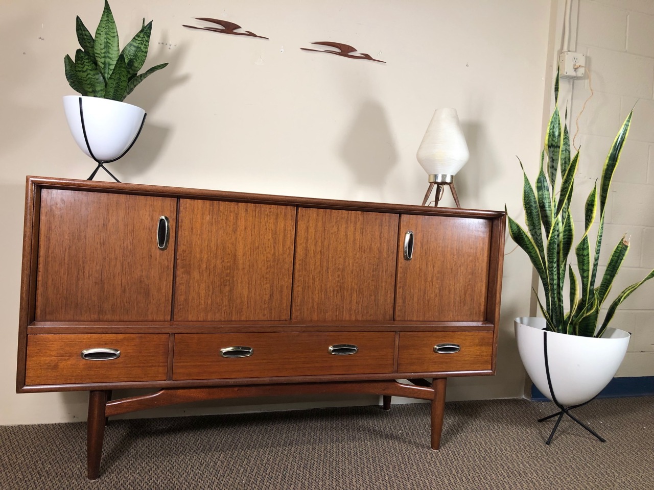 <p>Mahogany credenza by G Plan 57″ x 18″ x 32″</p><p>$1495</p>