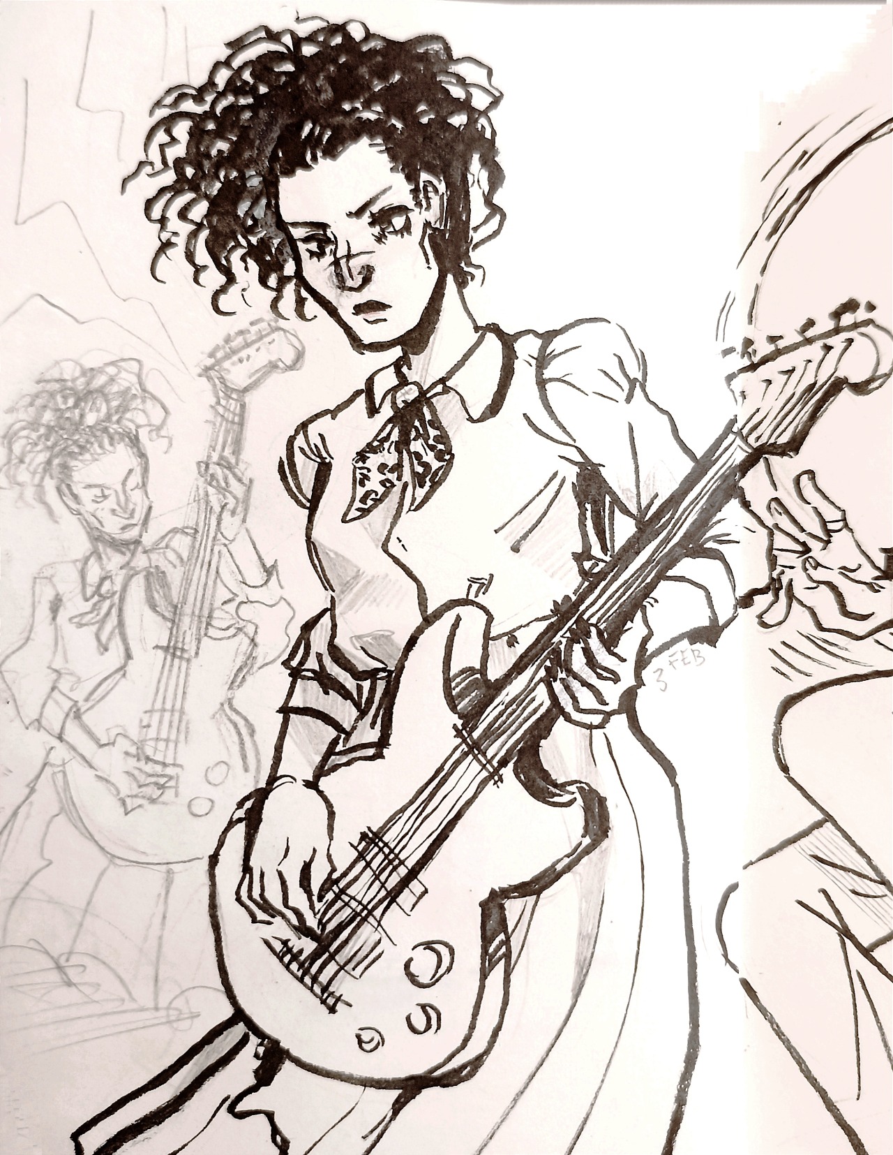 Bass girl, Guillaume Poitel | Guitarist art, Drawing poses, Poses