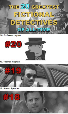dorkly:  Toplist Results: The 20 Greatest Fictional Detectives of All-Time After over 400,000 votes, you (the voters) have solved the greatest mystery of all - who’s the greatest fictional detective ever? You found the clues, questioned witnesses, planted