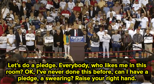 agentasshole:  oncesupermerwholocktter:  micdotcom:  Donald Trump has Florida supporters raise their right hands and pledge loyalty At a rally in Orlando, Florida, Republican presidential frontrunner Donald Trump asked his supporters to raise their right