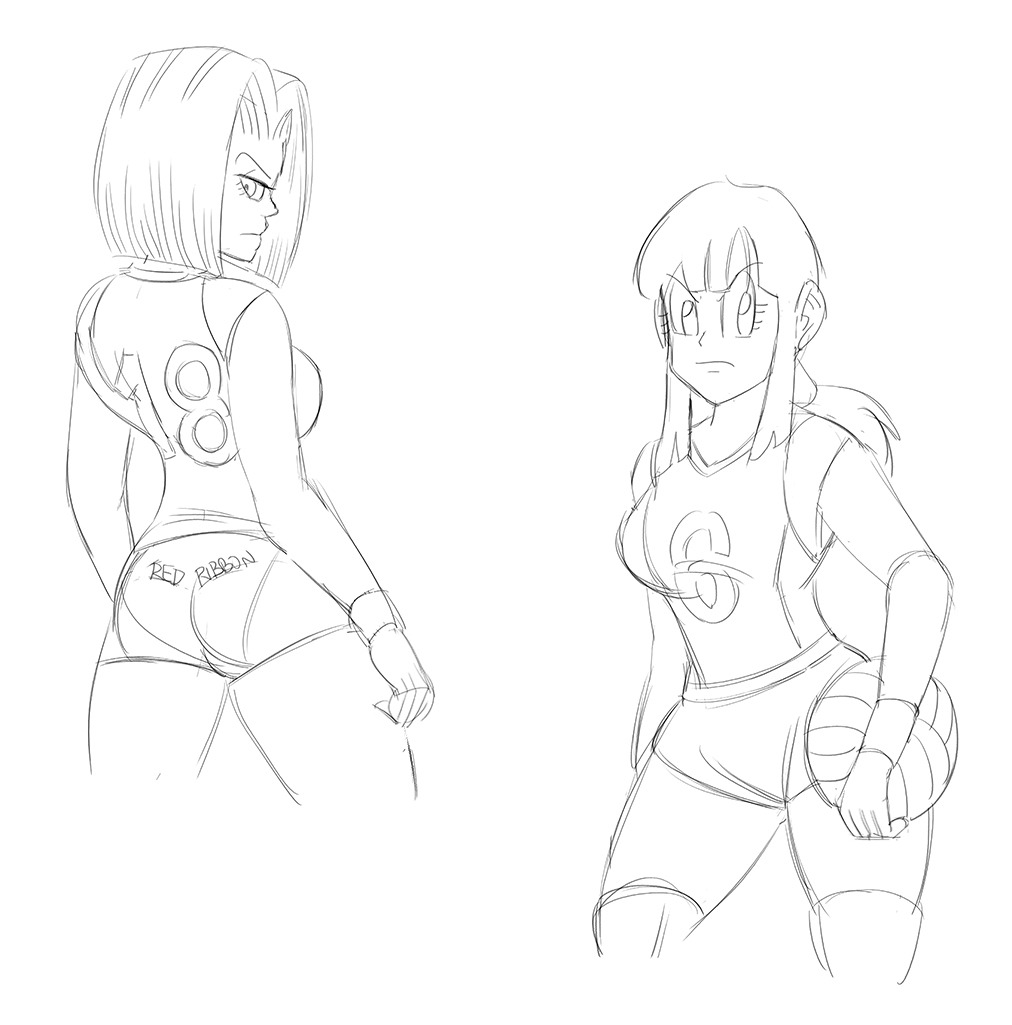 As requested (by quite a few people, in fact) Chichi and 18 as volleyball players.