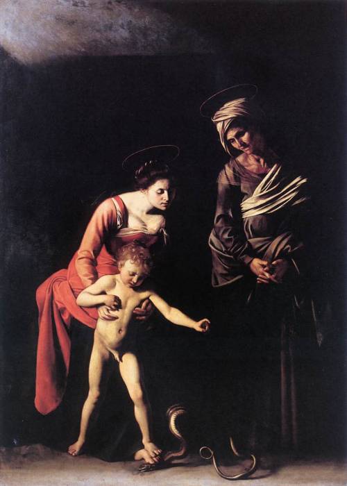 artist-caravaggio:  Madonna and Child with St. Anne, 1606, CaravaggioMedium: oil,canvas