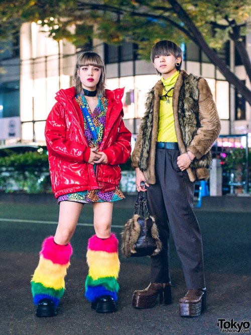 16-year-old Sagumo and 17-year-old Mappi on the street in Harajuku wearing vintage fashion along wit