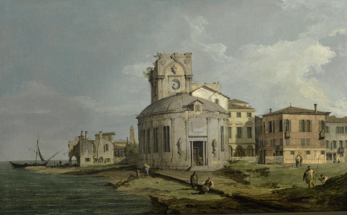 Canaletto [Italian. 1697 - 1768]A Venetian capriccio view of an oval church beside the lagoon c. 174