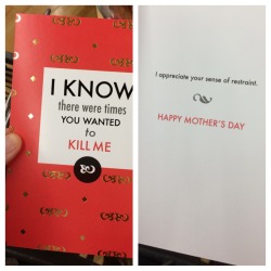 go-laugh-a-bit:  Looking for a mother’s day card for my biological mother who gave me up for adoption - is this too dark? via /r/funny ฮ, 12 minutes, 1 kid, and infinitely funny: http://ift.tt/1E2X9qB