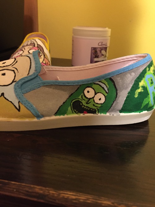 rick and morty painted shoes