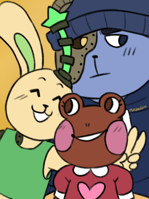 [image description: a drawing of three cyborg animal characters: a bear, a rabbit, and a frog. each 