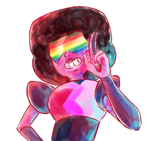 mokonarts:  I couldn’t stop looping “stronger than you” and this just…happened?Garnet wishes you all a month full of gay, acceptance and love!!!  ｡.｡:+♡*♥  (if by any chances anyone wants a garnet w a different pride flag feel free to
