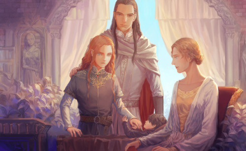 eldamaranquendi: Madhros, Feanor, little Maglor & Nerdanel by http://egorit.lofter.com/