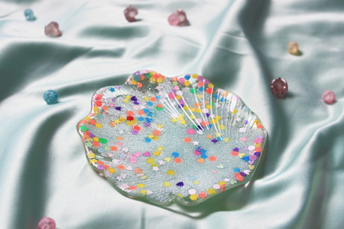 Sprinkles and baby blue shell-shaped jewelry dish