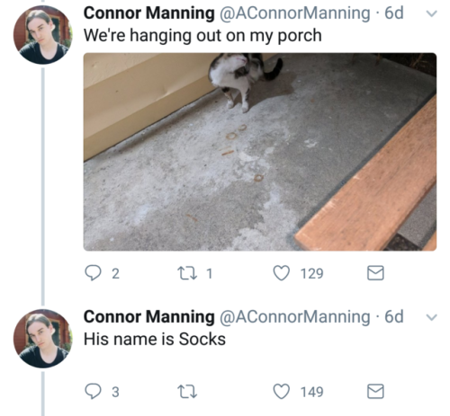 aconnormanning: so i have a cat now This is so cute and sweet &lt;3 &lt;3 