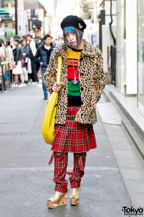 Japanese IT professional Uri on the street in Harajuku. He&rsquo;s wearing a leopard print coat 