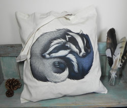 illustrationcanspeak:  Badger Couple Illustration Eco Tote Bag ~ 100% Cotton Long Handles
