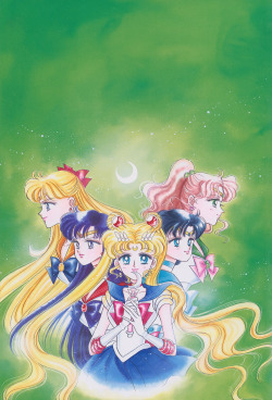 galaxiagorgeous:  Sailor Moon surrounded by her planet guardians from the Sailor Moon Original Picture Collection Vol. 1.Download (4740 x 6972)