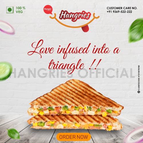 Love infused into a triangle.Order Delicious food from Hangries now!!Call for more enquires +91-9369-522-222 #hangries#food#foodie#bestrestaurant#chinese#italian#foodforlife#chinesefood#italianfood#sandwich#sandwiches#foodlover#delicious#cheese#sandwichlover#healthyfood