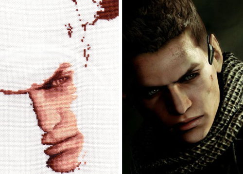 Piers Nivans -Resident Evil 6 - Cross Stitch WIP no. 2Finished the best part, of the picture. His sc