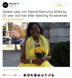 bubblegum-pwussay:  blackissthecolour:  bubblegum-pwussay:  gahdamnpunk: She was still a child…only 16 yo. And the headline should say “killed by a pedophile” cause in 2017 we call a spade a spade  RIP Shemel   A 16 year old lost her life cause