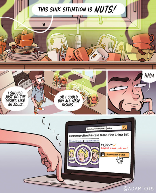 adamtots:  I’m gonna be sharing comics from my book right up until it comes out next week! It’s over 100 pages of brand new comics and it’s just บ right now! Get it at superchillbook.com! I worked really hard on it!!