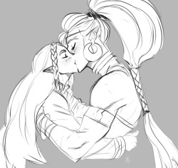 zellk:Doodle of a Huge Tech Nerd kissing her giant admirative n supportive girlfriend