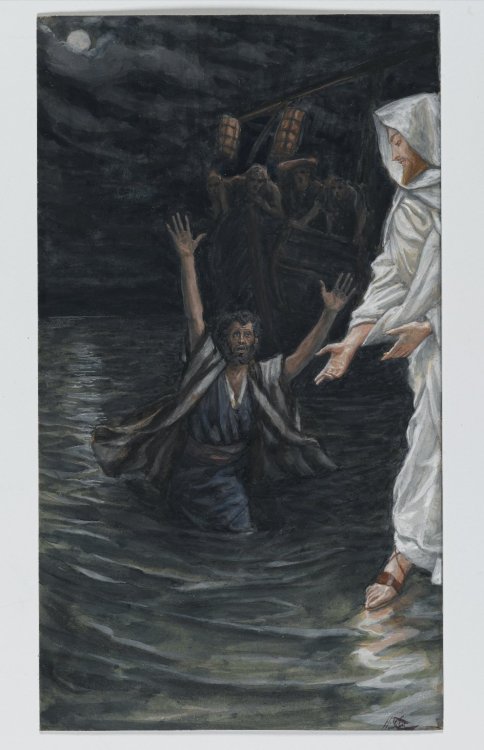 artist-tissot:Saint Peter Walks on the Sea (Saint Pierre marche sur la mer), James Tissot