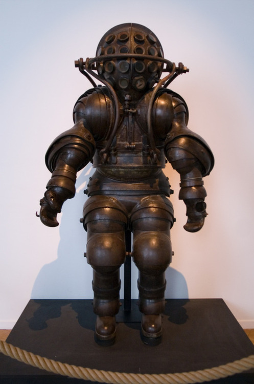 The first anthropomorphic diving suit.  Invented by Alphonse and Theodore Carmagnolle of Marseilles,