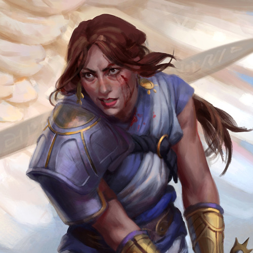 zuzartii:I’m back to painting fantasy ladies!! Here’s a paladin and her Very Big angel friend