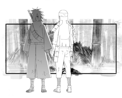 ruslanan:  series “Kizuna”suddenly i wanted to play with Naruto’s concept art_______________all rights belong to Studio Pierrot and Ubisoft Montreal. background   concept art is from the video game NARUTO: Rise of a ninja