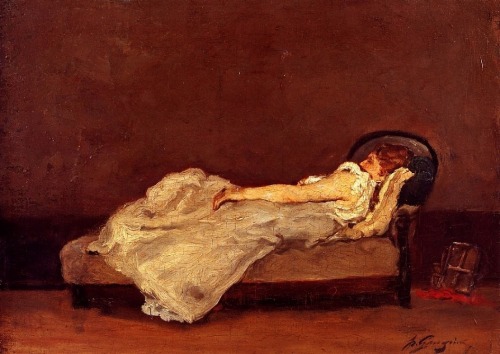 Mette asleep on a sofa - Gauguin, Paul1875