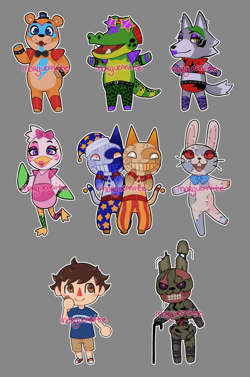 All Security Breach Characters art FNAF SB by chesterssunglasses