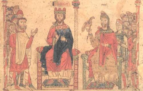 Frederick Barbarossa on his throne Miniature in the Exultation roll of Montecassino (1170-’90)