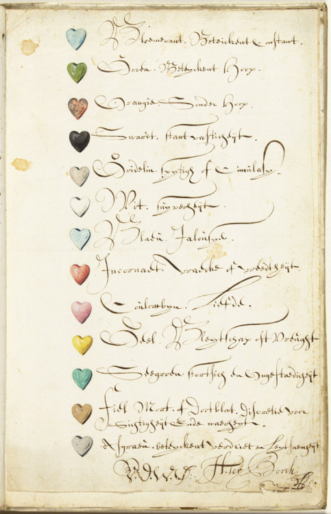 Harmen ter Borch, List of Color Symbols, 1659. Netherlands. Via Rijksmuseum