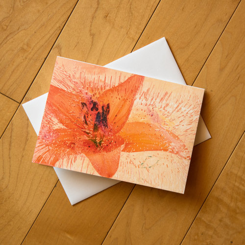 Fine Art Frozen Lily flower Blank Greeting Card w/envelope, All Occasion Note Card - 5"x7"