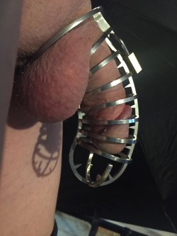 show-us-your-locked-cock:  Unauthorized cumming while being edged, earned me a weekend in the spiked Chastity cage. The spikes are even sharper than they look. I will not cum again without permission - I promise.  Not a sissy, but I really like the idea