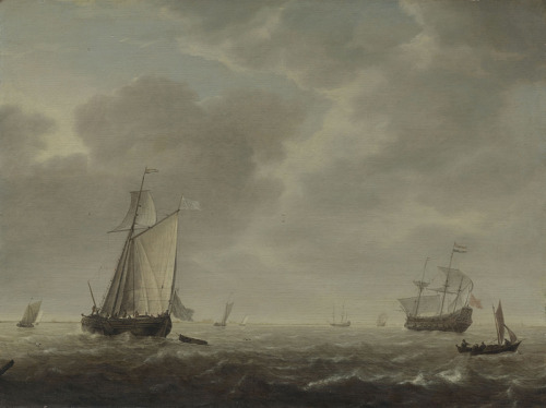 A Dutch Man-Of-War and Various Vessels in a Breeze, Simon de Vlieger, 1638-45