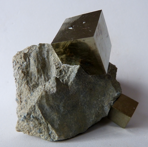 rockon-ro:PYRITE (Iron Sulfide on Marl) from Logrono, Spain (cubic crystal).