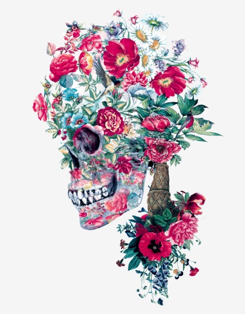 COLORFUL FLORAL SKULL ILLUSTRATIONS BY RIZA PEKER