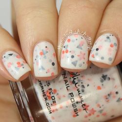 thenailpolishchallenge:  “Be Scareful” from @kbshimmer is one of my Halloween favorites this year! It’s a white crelly packed with orange and red glitters, and – IT GLOWS IN THE DARK!! 👻 How seriously cool is that?!! You can watch my Top 10