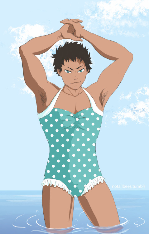 notallballs:  he so bright u gotta wear shades ヾ(⌐■_■)ノ so a while back @pussycat-scribbles drew this gorgeous Oikawa in a tiny bikini and I’ve been meaning to draw an Iwaizumi partner for him ever since :x    commissions // patreon //