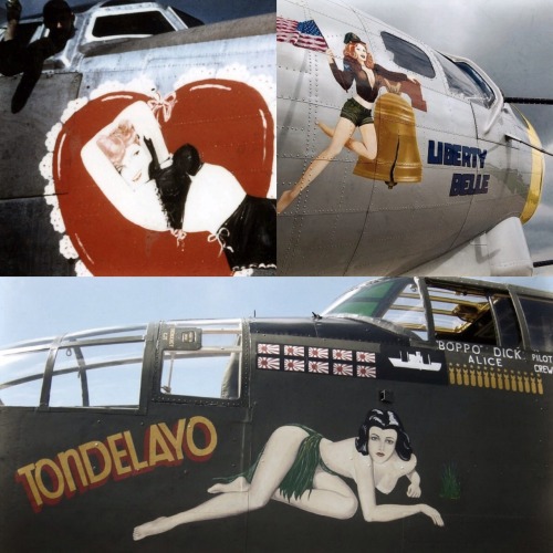 50caliberviking:  freeplanetickettonorthkorea:  boomerstarkiller67:  World War II Aircraft Nose Art  Love WWII art  Hey, Sentimental Journey’s based by my house!   Love this