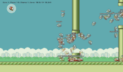 fagflow:  prostheticknowledge:  FlapMMO Flappy Bird turned into a Massively Multiplayer Online game, where you see the progress of others as you play. Playable in your browser, you can play it here [h/t: david]  what a fucking mess 