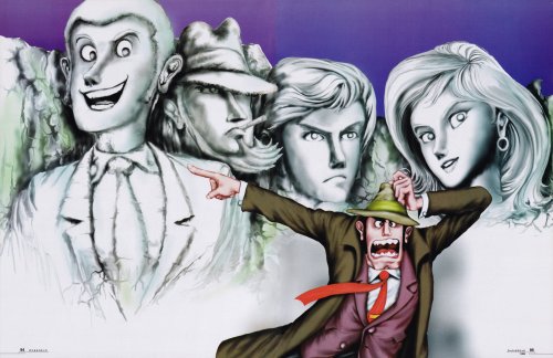 Double Page Digital Art Of The Entire Cast Of Lupin III At Mount Rushmore Made By Monkey Punch.