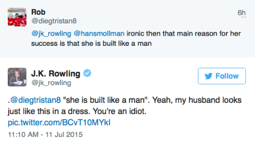 micdotcom:  J.K. Rowling just celebrated Serena Williams’ 6th Wimbledon by taking down an ignorant trollJust when you thought J.K. Rowling couldn’t get any cooler, she goes and does this. To make matters even better she followed it up by tweeting